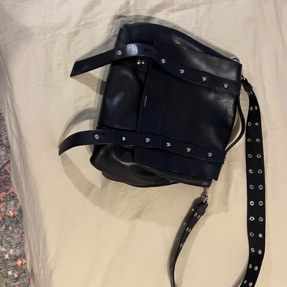All Saints Women's Black Leather Sid Shoulder Bag/Convertible Backpack C… - Picture 3 of 5